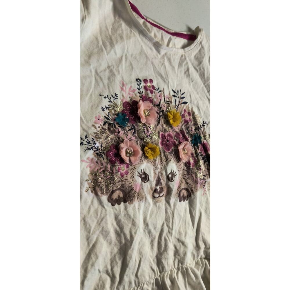 Isaac Mizrahi Girls Shirt Ruffle Hem Sequin Flower Long Sleeve White Sz 7-8 G001 - Picture 4 of 7